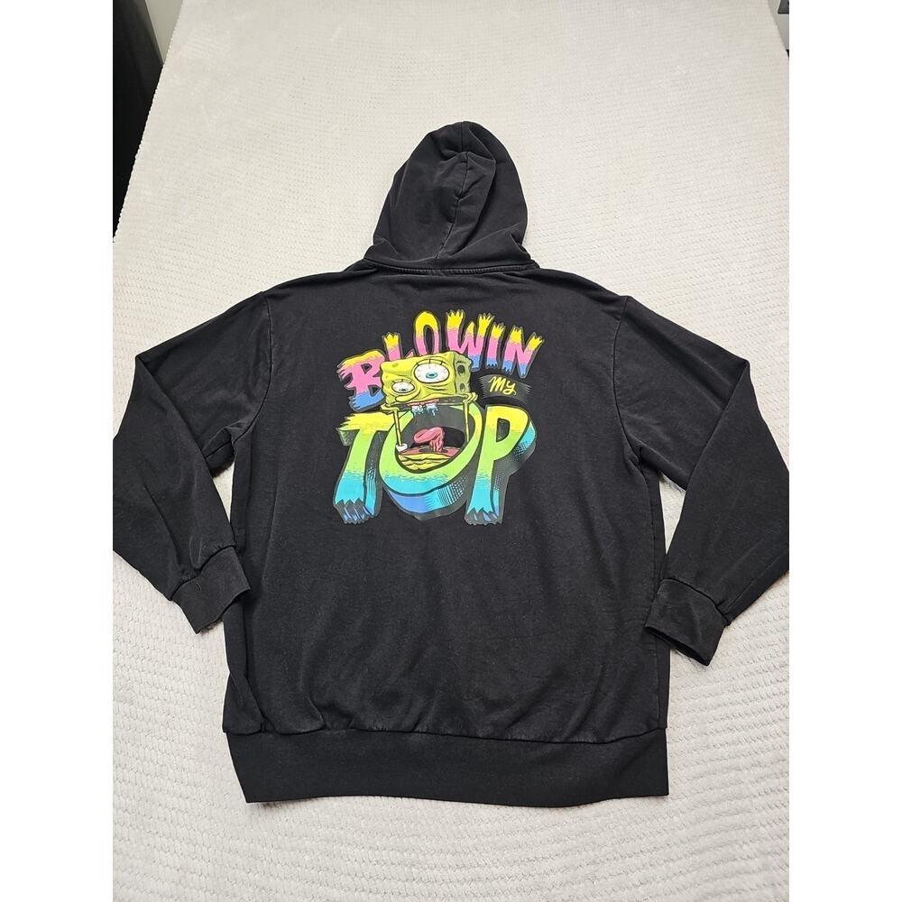 Spongebob Sweatshirt Mens XL Black Hooded Pull Over Blowin My Top Graphic